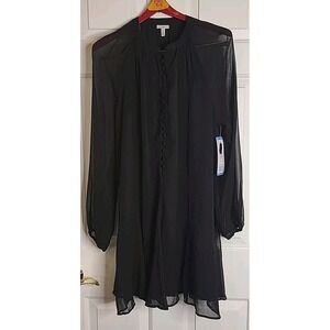 Joie Women's Balloon Sleeve Dress Sheer Black Large NWOT Dark Academia Button Up